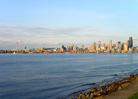 alki beach, view to Seattle