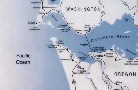 paciffic ocean and columbia river, map